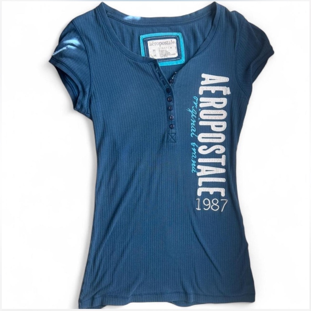 y2k medium Aeropostale blue & white button up shirt